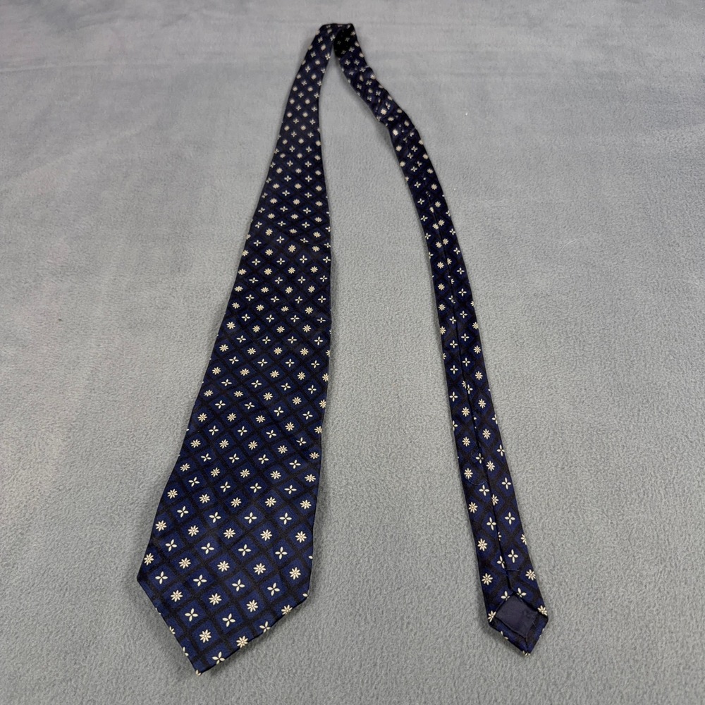 Unbranded Navy Blue‎ Black Silk Floral Diamond Grid Pattern Mens Necktie 140cm